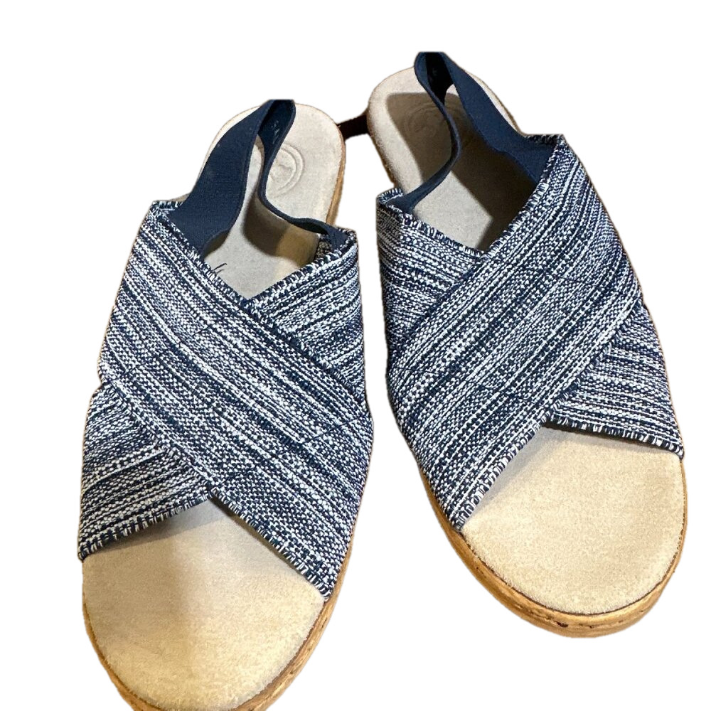 NEW CHARLESTON SHOE CO. Atlantic Sling-back Cork Wedge Sandal In Navy Size 6